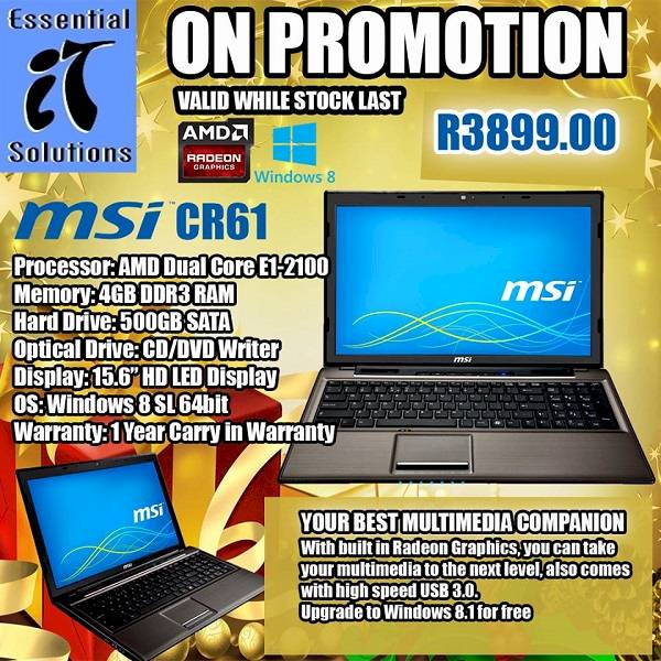 MSI CR61-3M AMD E1-2100 laptop
