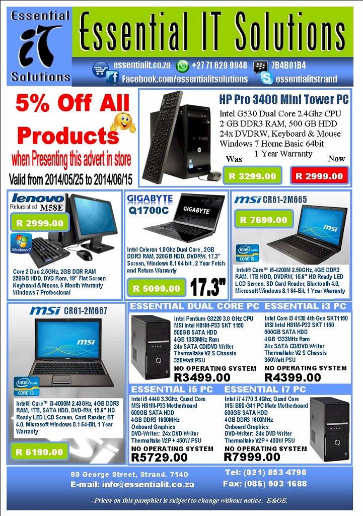 Essential IT Solutions June 2014 promotions p1