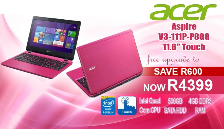 Acer Aspire V3-111P-P8GG 11.6 Touch Notebook Pink