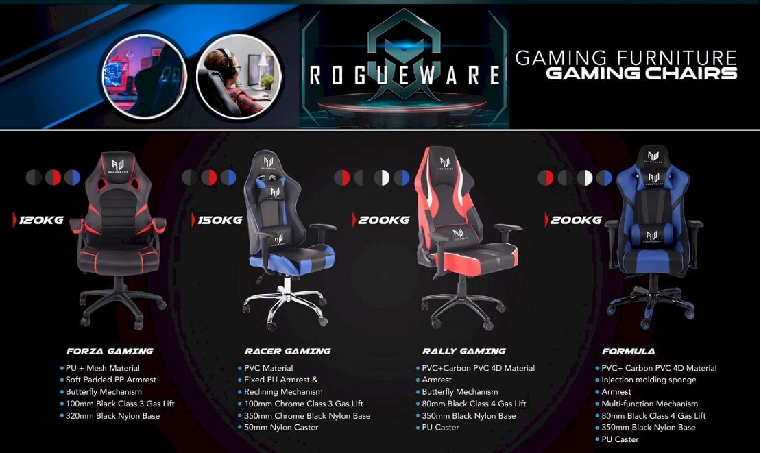 Rogueware Gaming Forza, Racer, Rally and Formula gaming chairs