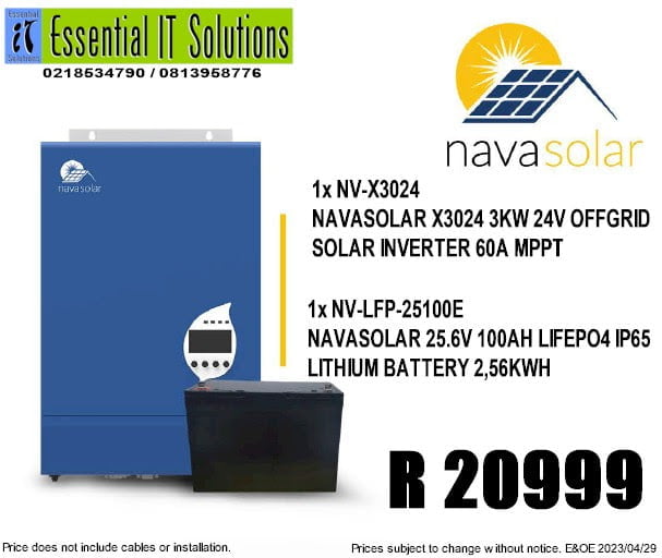 NavaSolar X3024 3KW 24V Offgrid Solar Inverter 60A MPPT with 2.5kWh Lithium Battery 