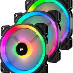 FA-120CLLRX3+CH #1. Corsair 120mm Dual Light Loop RGB LED PWM 3 Fan Pack with Lighting Node PRO