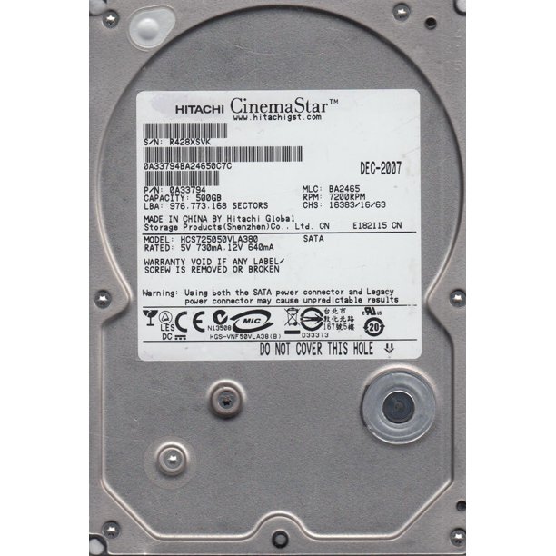 siproduct-721781-493119-40887d98398dcbbe4a5f198140b79e5f236d5eef HCS725050VLA380.jpg. 500GB HGST - SATA Desktop HD - 7200rpm