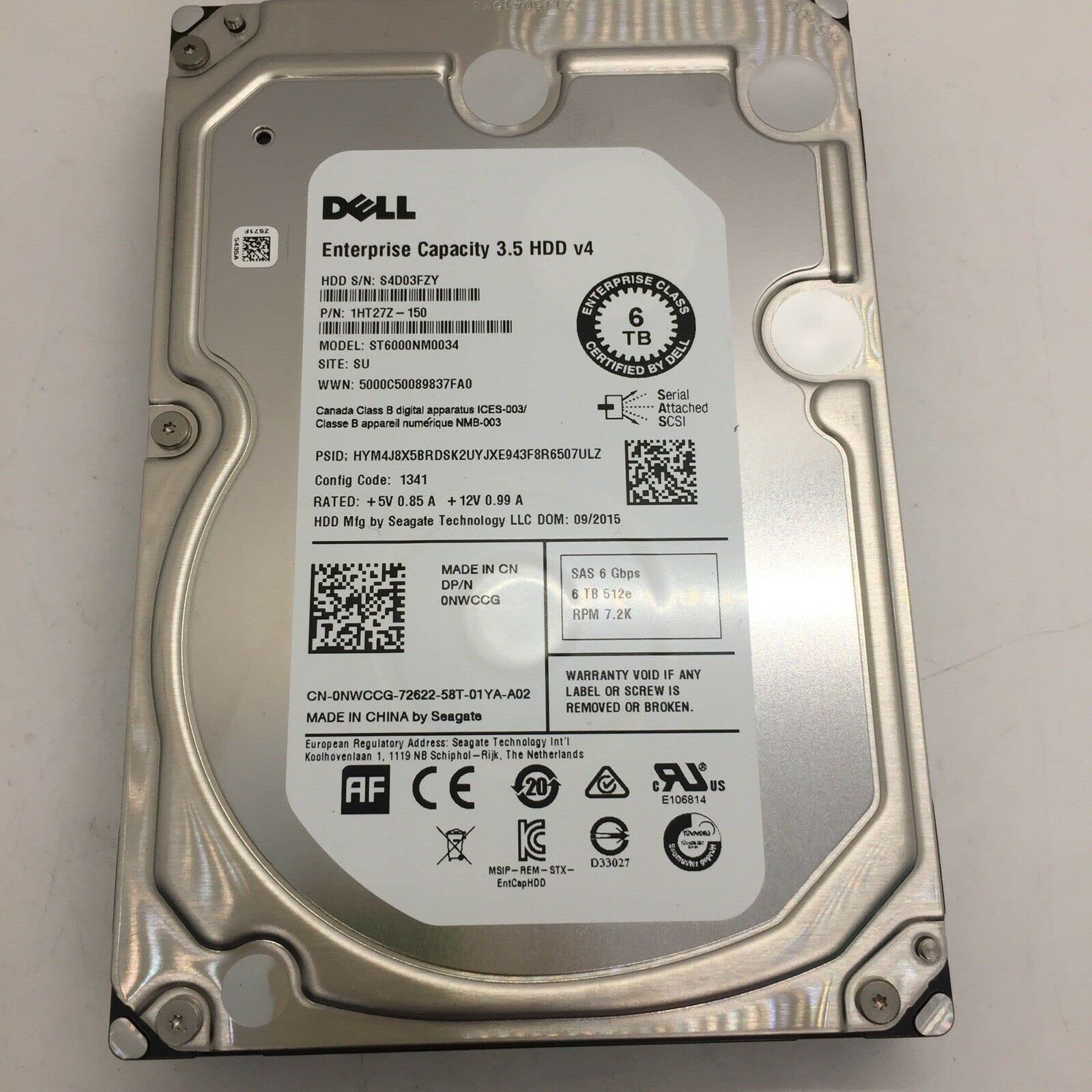 siproduct-722316-493724-3394c17d11f658fe6a41fbabc8f661424937aa27 0NWCCG.jpg. 6TB Dell PRNR6 NWCCG (ST6000NM0034), 7.2K SAS-12Gbps, LFF 3.5" Enterprise Server PowerEdge HDD (wo Caddy)