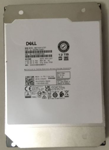 siproduct-722385-493794-2a947481805a6d5b1ab4fb74ef852471c8cc6c66 0753F0.jpg. 12TB Dell / Toshiba (MG07ACA12TEY), 7200RPM, SATA, 3.5'', 512e 6Gbs, HDD